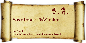 Vavrinecz Nándor névjegykártya